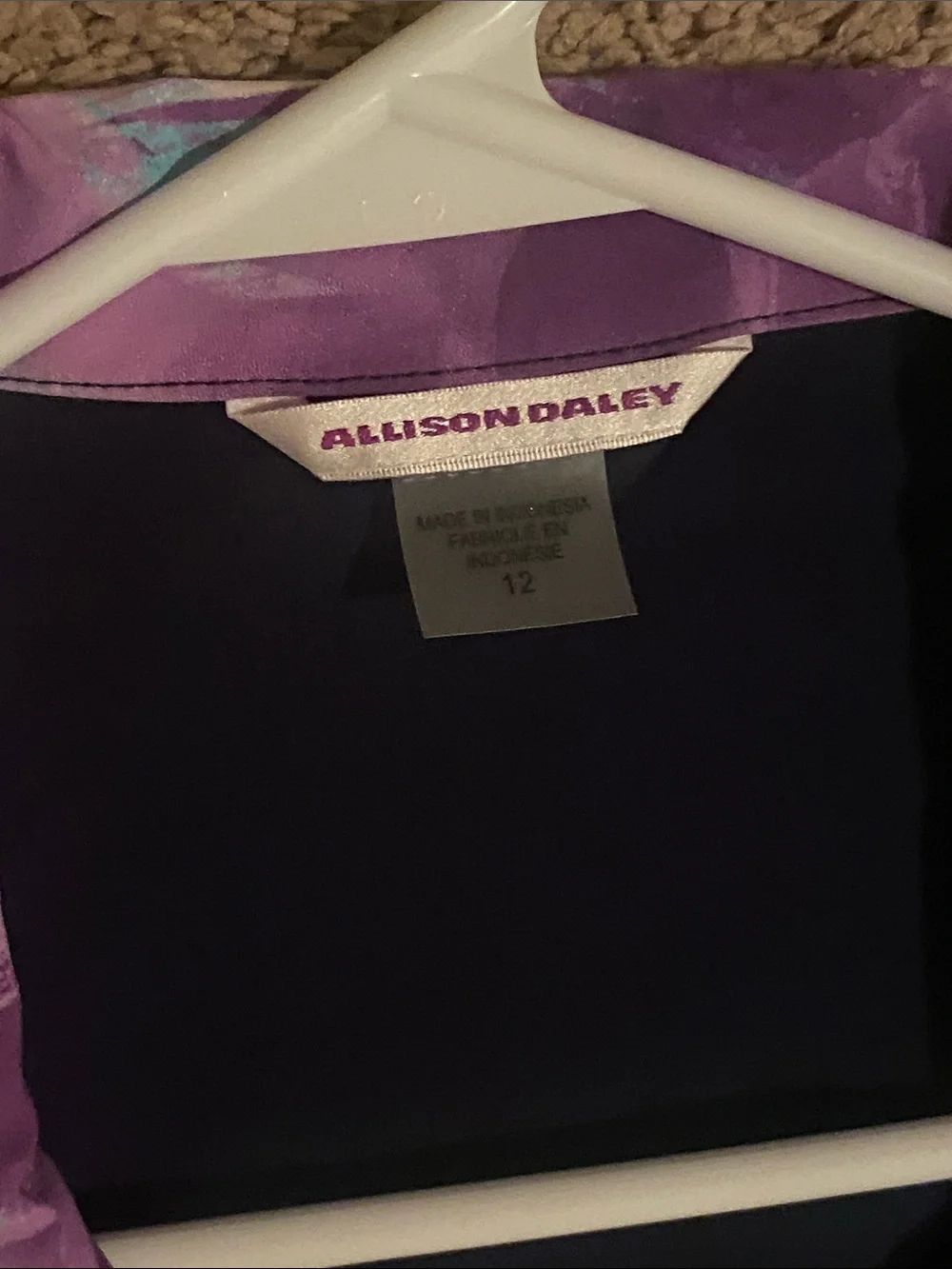 Allison Daley Navy Zip Jacket with Purple Print Trim